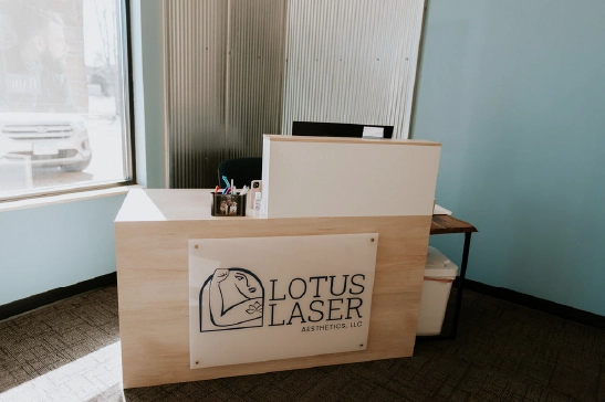 The reception area inside Lotus Laser Aesthetics.